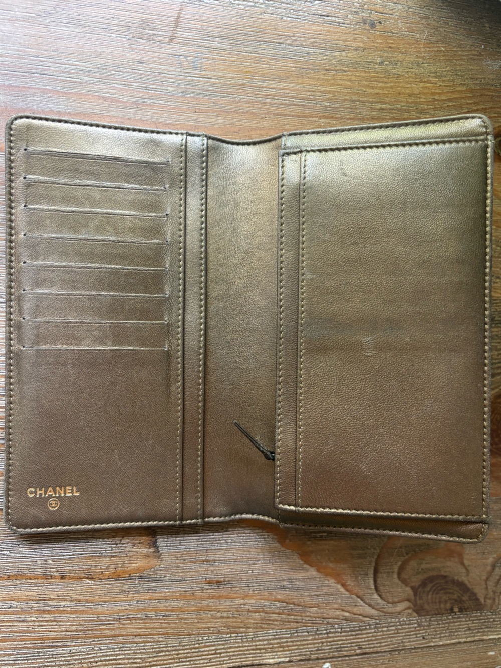 CHANEL Metallic Bronze Mosaic Tile Texture Wallet w/ Box & Crossbody Chain RARE - Picture 7 of 17